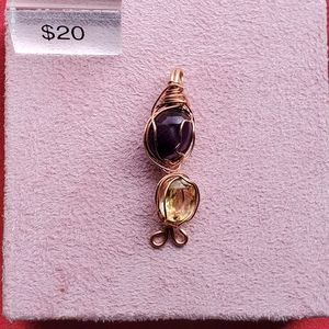 Wire wrapped amethyst and citrine pendant